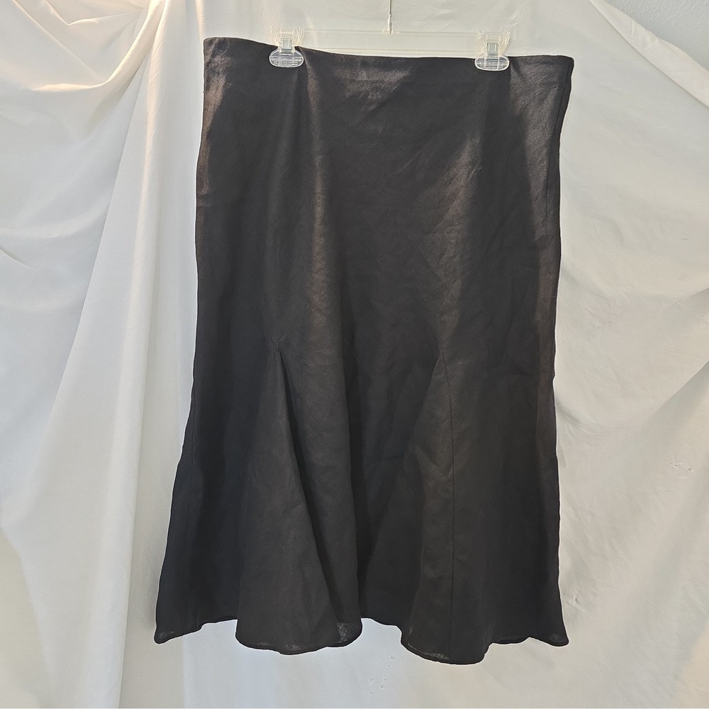 J. Crew Gwyneth Flounce Hem Slip Skirt 100% Linen Black Sz XL Whimsigoth Classic
